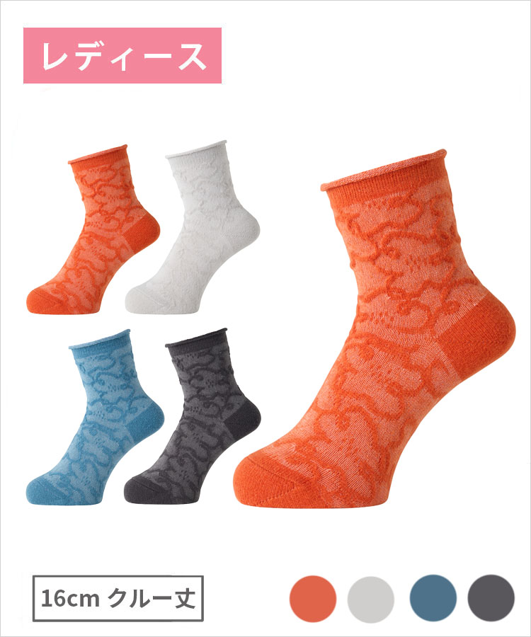 【期間限定10%OFF!】moisok レディース 16cmクルー丈 フロート線花柄