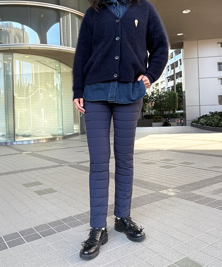 17℃ レディース パンツ ダウンパンツボーダーはっ水加工巾着付き｜靴下