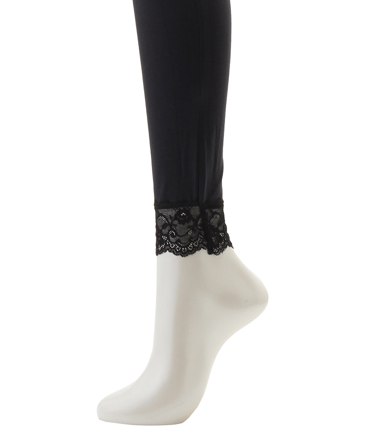 17℃ レディース レギンス 綿混プレーン裾レース10分丈｜靴下の