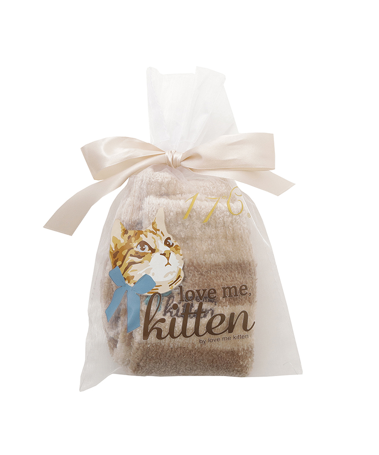 17℃ レディース ソックス LOVE ME KITTEN 刺繍ボーダーモール<巾着付き