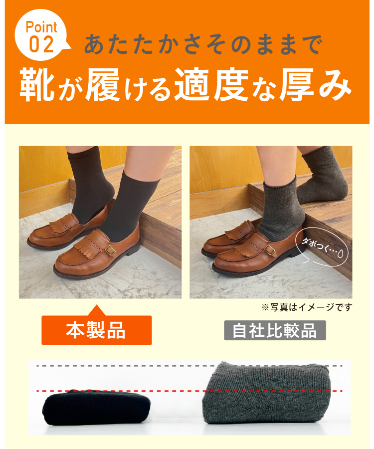 ココピタ あったか実感 レディース ハーフ丈 深口 無地｜靴下の